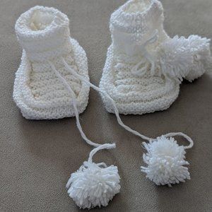 Handmade Knitted White Baby Booties
